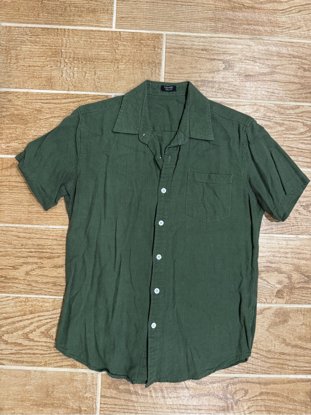 green short sleeve button up shirt